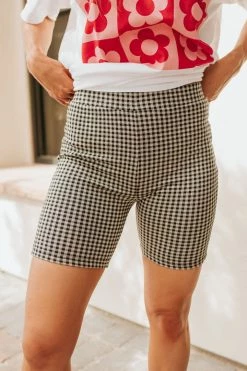 Polagram/Baevely THE OUT AND ABOUT BIKER SHORTS IN BLACK GINGHAM BOTTOMS