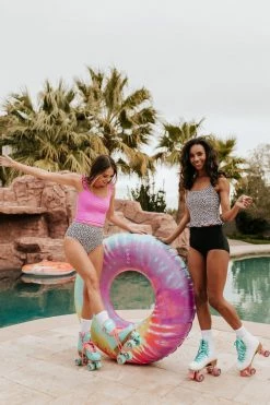 PINK DESERT MINI RUFFLE CROP PEPLUM SWIM TOP IN SNOW LEOPARD