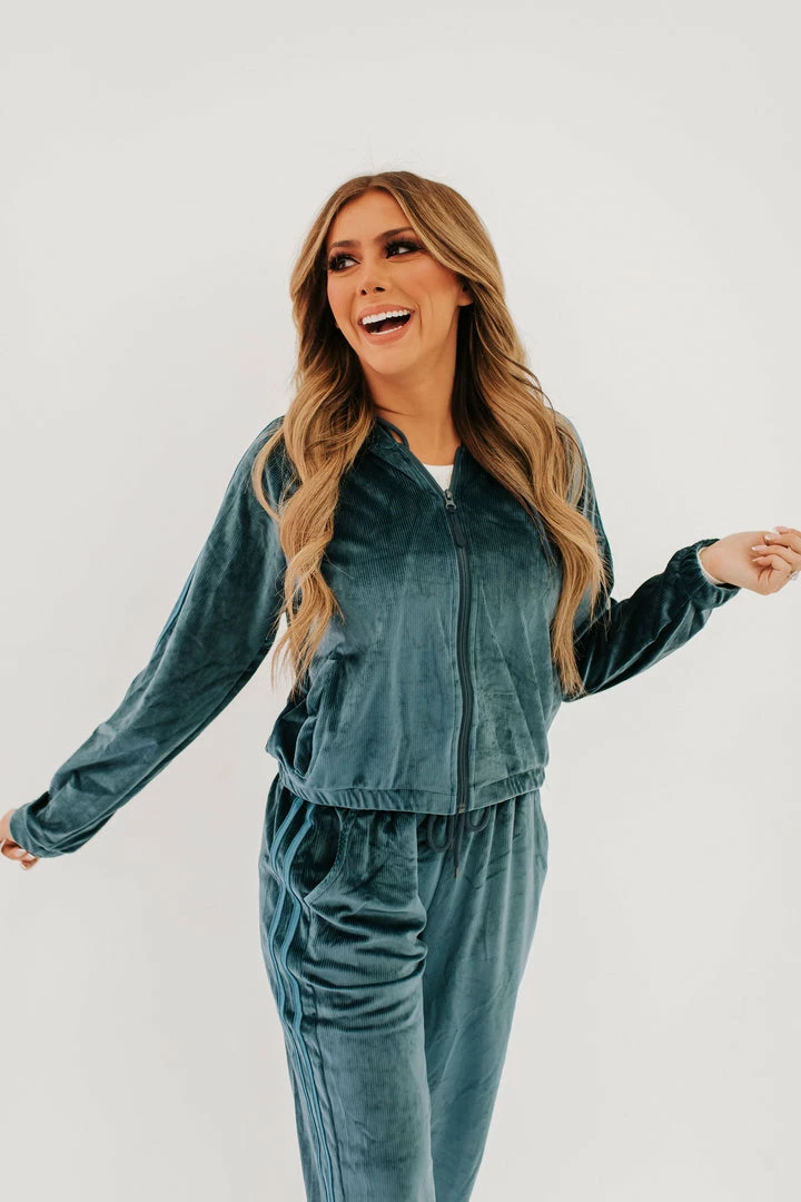 Kimberly THE GET YOUR JOG ON VELVET SET IN TEAL 3 Kimberly THE GET YOUR JOG ON VELVET SET IN TEAL