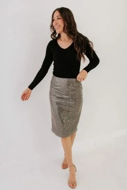 HAY THE GLITTERING NIGHTS SEQUIN SKIRT IN GUNMETAL SKIRTS