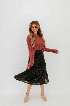 Calista THE MIDNIGHT STROLL MIDI SKIRT IN BLACK SEQUINS