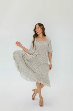 Mikarose NEW ARRIVALS THE GRETA SMOCKED MIDI DRESS IN GREEN FLORAL BY MIKA ROSE