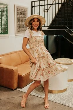 Blue B THE MARIE TIE STRAP TIERED DRESS IN TAUPE