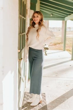 Wishlist BOTTOMS THE MIDNIGHT BREEZE RIBBED PANTS IN SLATE BLUE