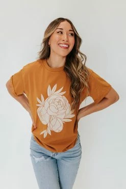 POLAGRAM NEW ARRIVALS THE PEONY GRAPHIC TEE IN BUTTERSCOTCH