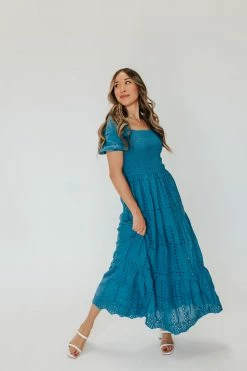 Polagram/Baevely THE ATHENA SMOCKED MAXI DRESS IN BLUE NEW ARRIVALS
