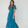 Polagram/Baevely THE ATHENA SMOCKED MAXI DRESS IN BLUE NEW ARRIVALS