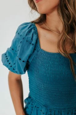 Polagram/Baevely THE ATHENA SMOCKED MAXI DRESS IN BLUE NEW ARRIVALS