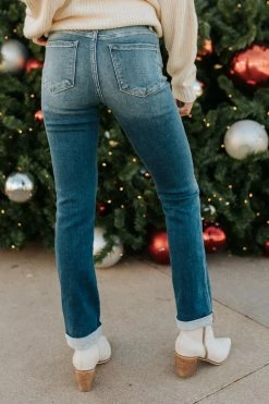 BOTTOMS THE GLORY HIGH RISE STRAIGHT JEANS IN MEDIUM WASH BY FLYING MONKEY