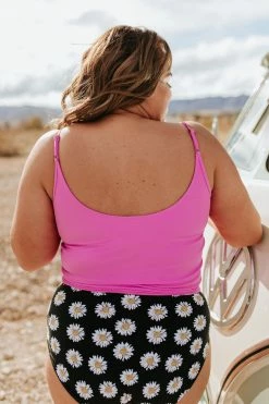 PINK DESERT TIE FRONT BLOUSON TANKINI SWIM TOP IN NEON LILAC