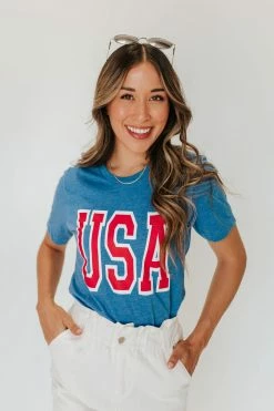Vintage Soul TOPS THE USA THROWBACK TEE IN ROYAL BLUE