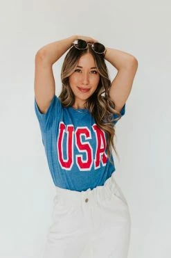 Vintage Soul TOPS THE USA THROWBACK TEE IN ROYAL BLUE