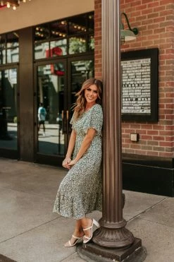 Made With Love THE HERE FOR FUN MIDI DRESS IN HUNTER DRESSES