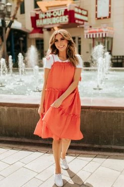 JNNA THE ORLEANS TIE SHOULDER DRESS IN ORANGE