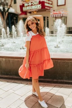 JNNA THE ORLEANS TIE SHOULDER DRESS IN ORANGE