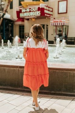 JNNA THE ORLEANS TIE SHOULDER DRESS IN ORANGE