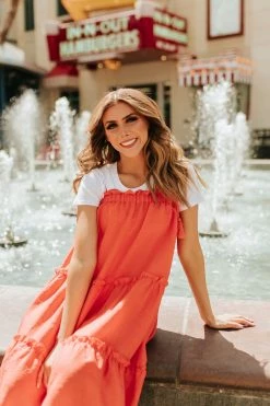 JNNA THE ORLEANS TIE SHOULDER DRESS IN ORANGE