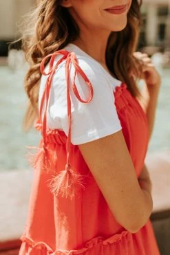 JNNA THE ORLEANS TIE SHOULDER DRESS IN ORANGE