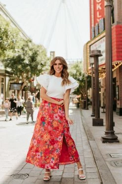SugarLips THE MAUI FLORAL MIDI SKIRT IN ORANGE