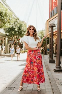 SugarLips THE MAUI FLORAL MIDI SKIRT IN ORANGE