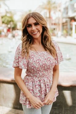 Hayden Los Angeles THE PINK PEONIES PEPLUM TOP IN FLORAL TOPS