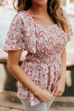 Hayden Los Angeles THE PINK PEONIES PEPLUM TOP IN FLORAL TOPS