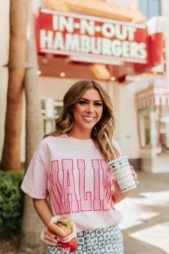 Sweet Claire THE MALIBU GRAPHIC TEE IN LIGHT PINK TOPS