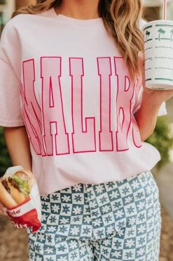 Sweet Claire THE MALIBU GRAPHIC TEE IN LIGHT PINK TOPS