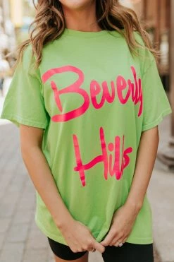 Sweet Claire THE BEVERLY HILLS GRAPHIC TEE IN GREEN TOPS