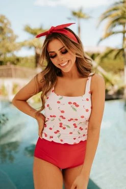 PINK DESERT VINTAGE HIGH WAIST SWIM BOTTOM IN CHERRY RED