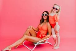 GIRLS PUFF SLEEVE SWIM TOP IN RIBBED PEACHBERRY BY PINK DESERT