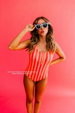 BUTTON FRONT ONE PIECE IN SORBET STRIPE BY PINK DESERT SWIM