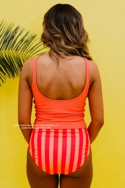 HIGH WAIST TIE FRONT SWIM BOTTOMS IN SORBET STRIPE BY PINK DESERT