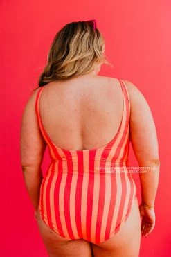 BUTTON FRONT ONE PIECE IN SORBET STRIPE BY PINK DESERT SWIM