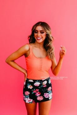 BUTTON FRONT MIDKINI SWIM TOP IN RIBBED PEACHBERRY BY PINK DESERT