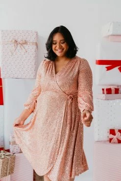 SASSY RED LIPSTICK X PINK DESERT ALL THAT GLITTERS WRAP DRESS IN ROSE GOLD SEQUIN 14 SASSY RED LIPSTICK X PINK DESERT ALL THAT GLITTERS WRAP DRESS IN ROSE GOLD SEQUIN
