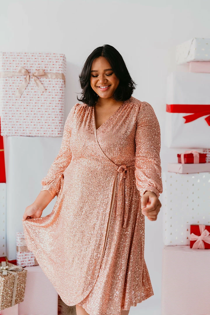 SASSY RED LIPSTICK X PINK DESERT ALL THAT GLITTERS WRAP DRESS IN ROSE GOLD SEQUIN 6 SASSY RED LIPSTICK X PINK DESERT ALL THAT GLITTERS WRAP DRESS IN ROSE GOLD SEQUIN