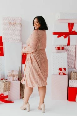 SASSY RED LIPSTICK X PINK DESERT ALL THAT GLITTERS WRAP DRESS IN ROSE GOLD SEQUIN 16 SASSY RED LIPSTICK X PINK DESERT ALL THAT GLITTERS WRAP DRESS IN ROSE GOLD SEQUIN