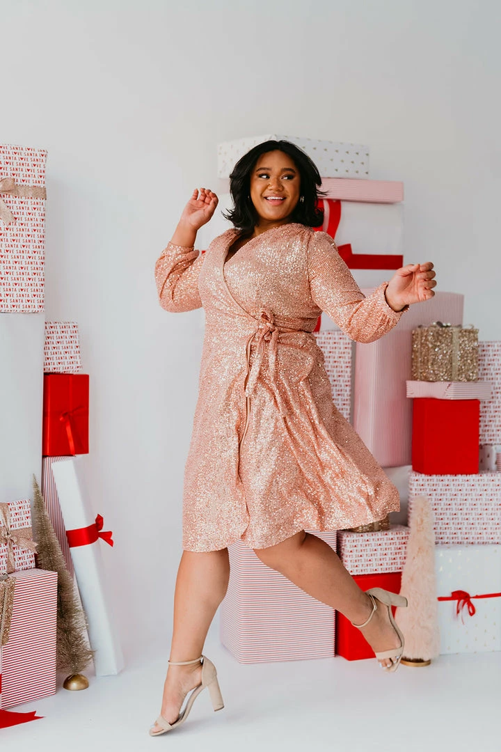 SASSY RED LIPSTICK X PINK DESERT ALL THAT GLITTERS WRAP DRESS IN ROSE GOLD SEQUIN 7 SASSY RED LIPSTICK X PINK DESERT ALL THAT GLITTERS WRAP DRESS IN ROSE GOLD SEQUIN
