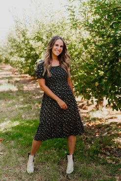 THE PINK DESERT MIDNIGHT GARDEN DRESS IN NAVY