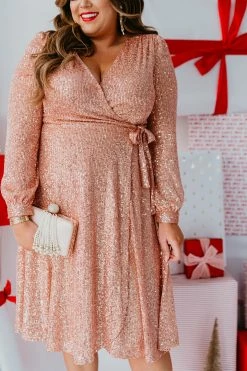 SASSY RED LIPSTICK X PINK DESERT ALL THAT GLITTERS WRAP DRESS IN ROSE GOLD SEQUIN 12 SASSY RED LIPSTICK X PINK DESERT ALL THAT GLITTERS WRAP DRESS IN ROSE GOLD SEQUIN