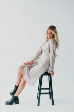 Andree By Unit LARGE THE CHANTEL BUTTON DOWN MIDI DRESS IN CHAMPAGNE