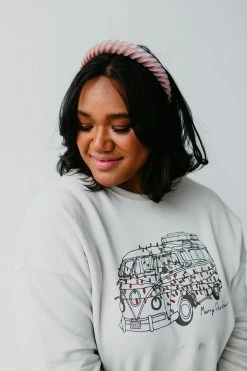 FAIRE ACCESSORIES THE VELVET STRIPE HEADBAND IN BLUSH