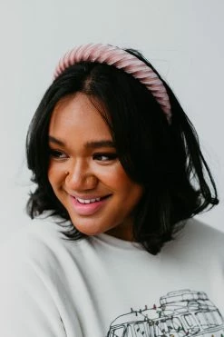 FAIRE ACCESSORIES THE VELVET STRIPE HEADBAND IN BLUSH