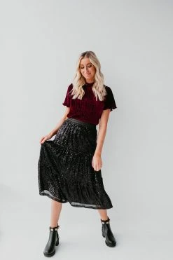 Calista THE MIDNIGHT STROLL MIDI SKIRT IN BLACK SEQUINS