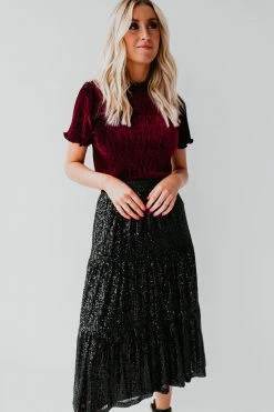 Calista THE MIDNIGHT STROLL MIDI SKIRT IN BLACK SEQUINS