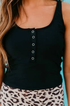 BUTTON FRONT MIDKINI SWIM TOP IN BLACK BY PINK DESERT 11 BUTTON FRONT MIDKINI SWIM TOP IN BLACK BY PINK DESERT