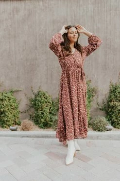 UpMost THE RAQUEL FLORAL MAXI DRESS IN RED BEAN DRESSES