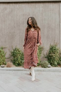 UpMost THE RAQUEL FLORAL MAXI DRESS IN RED BEAN DRESSES