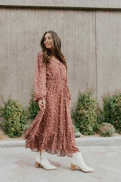 UpMost THE RAQUEL FLORAL MAXI DRESS IN RED BEAN DRESSES